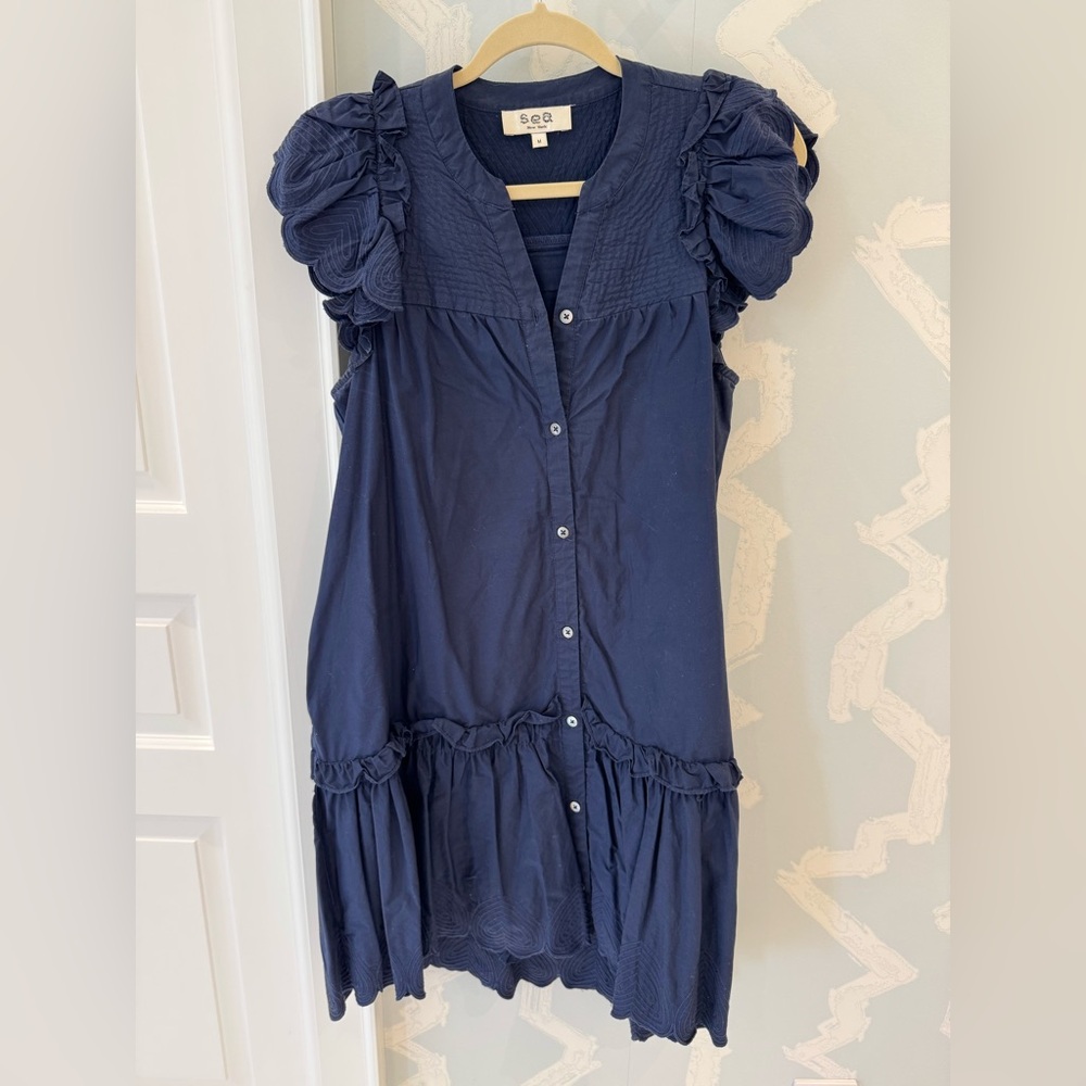 Sea New York Navy Dress Flutter Sleeves